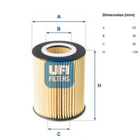 Filtro Oleo Motor Ufi Volvo S60 Turbo 3.0 V 2011-2014
